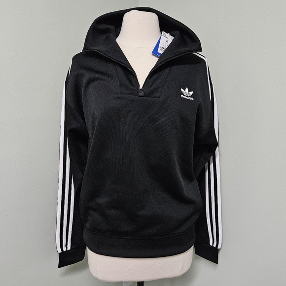 Adidas Adicolor Funnel Neck Track Top Pullover Black Qtr Zip Jacket Small NWT - Picture 8 of 16